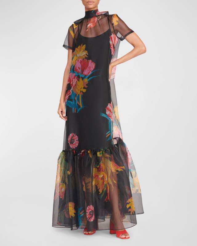 Calluna High-Neck Floral Organza Gown